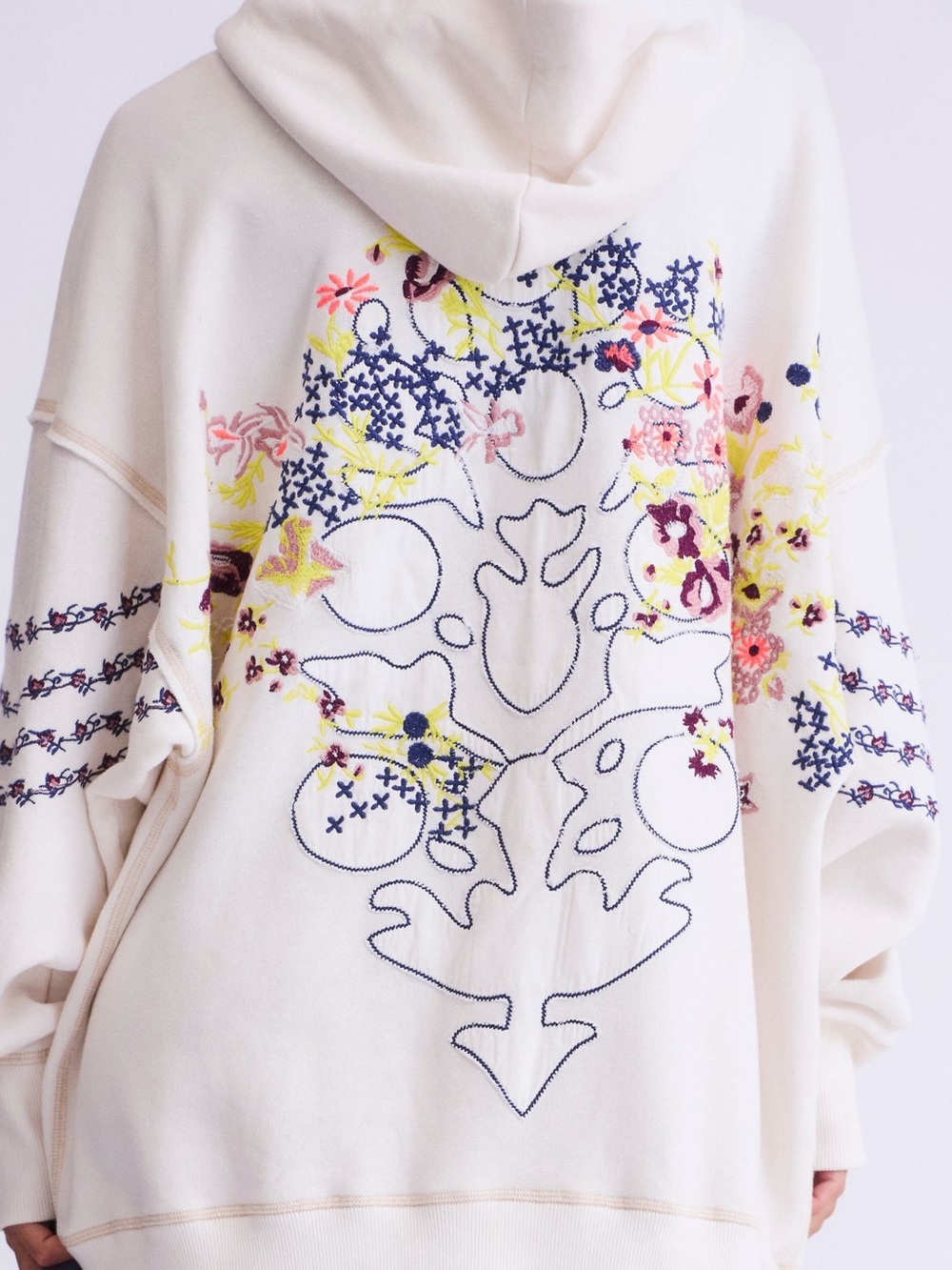 Free People FP Movement At My Best Embroidered Hoodie in Ivory - Picture 2 of 9